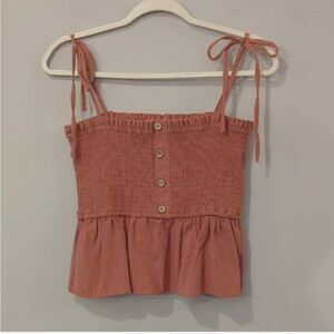 Entro brand Smocked Tie-Shoulder Peplum Tank Top - Rust Orange